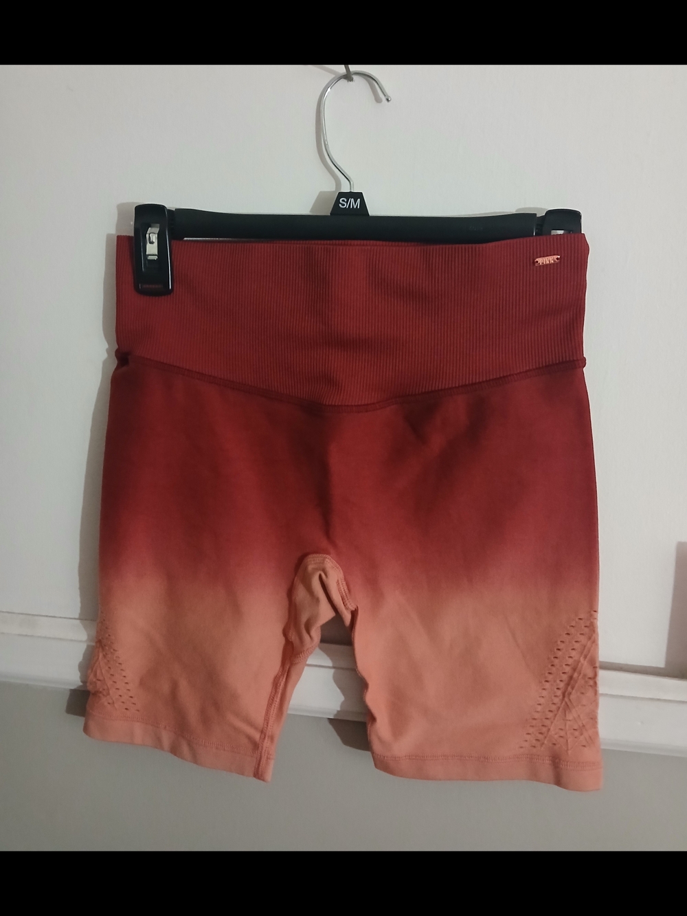 PINK Victoria's Secret Ombre High-Waist Bike Shorts - Red to Peach Perforated